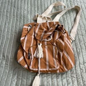 Striped Tan and White Backpack